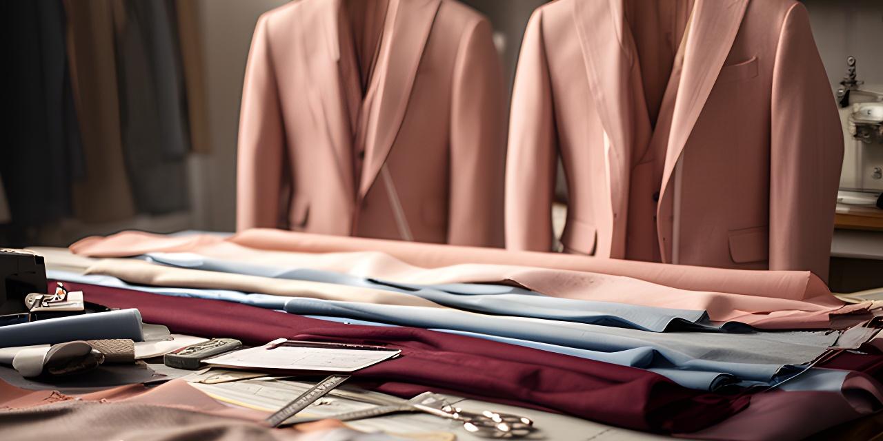 Mesa de sastrería con telas, reglas y chaquetas en un taller elegante y ordenado